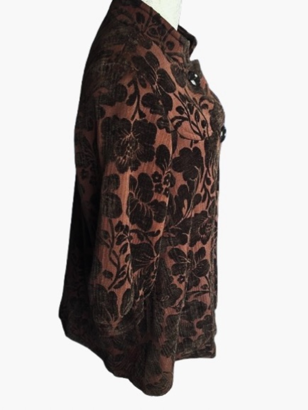 Sz 4 Pea Coat ELEVENSES Floral Brown Cape Jacket Designer Boho Bohemian Small